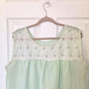 Katz Mint Green Floral Embroidered Women's Vintage Nightgown Shift L Or XL